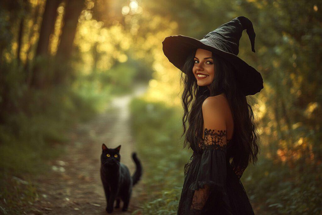 paraskiva  Smiling beautiful witch with black hair wearing fdda  d a bd x