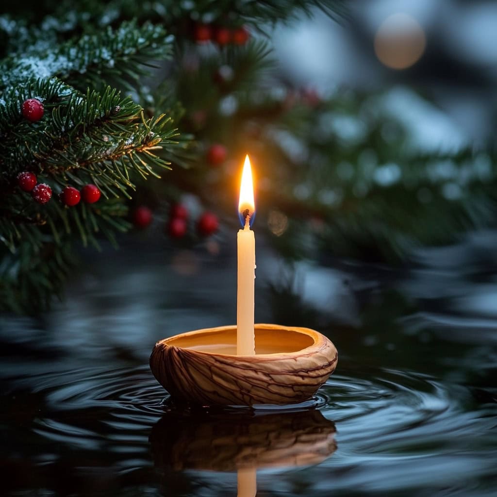 paraskiva  Yule holiday a tall thin candle in a walnut she aeb a be ff cfdec