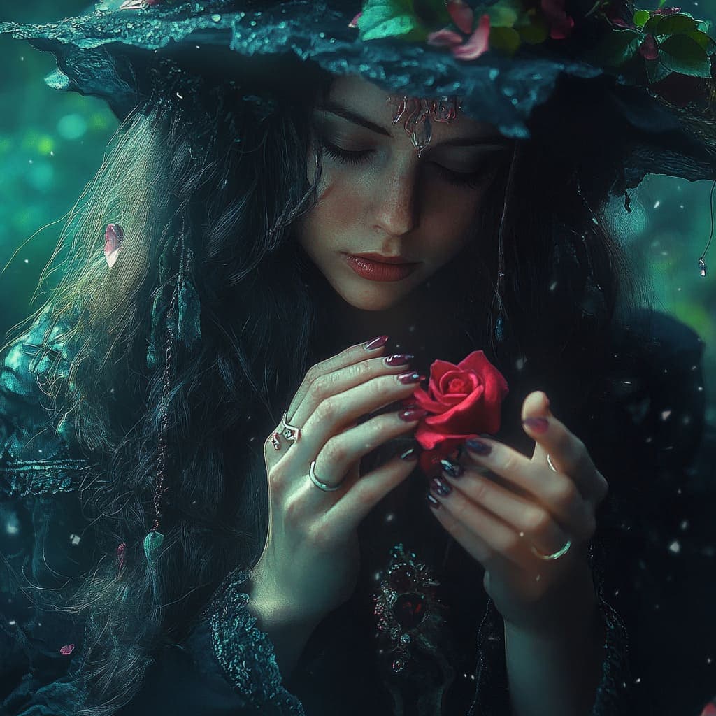 paraskiva  Beltane holiday beautiful witch plucks petals f eba   a fcb 