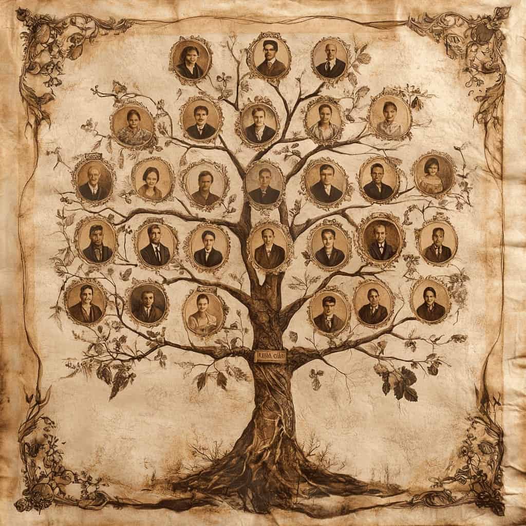 paraskiva  family tree on large parchment realistic photo dbca e  fa d  